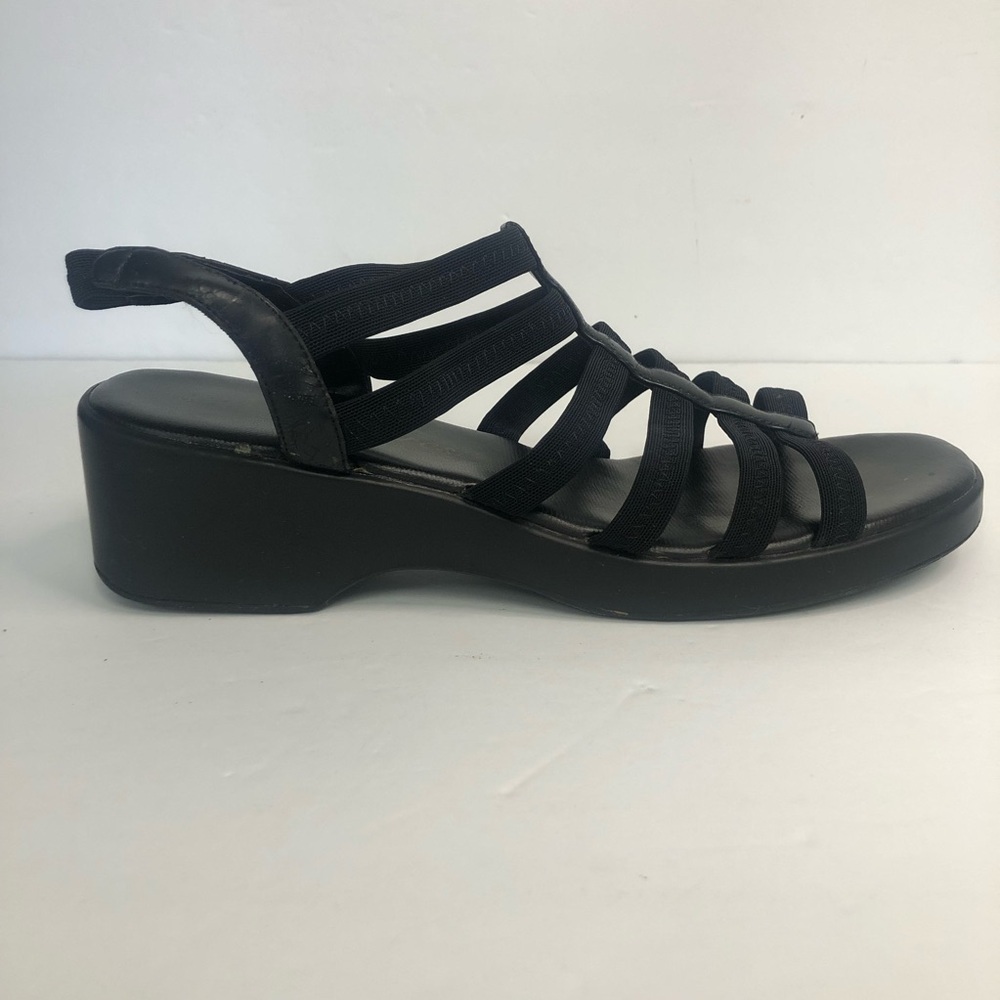 Fanfares Joey Womens Black Elastic Cage Strap Wedge Slingback Sandals Size 9.5 - Picture 1 of 7